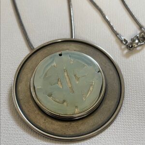 Jan Michaels SF Silver Tone and Jade Pendant